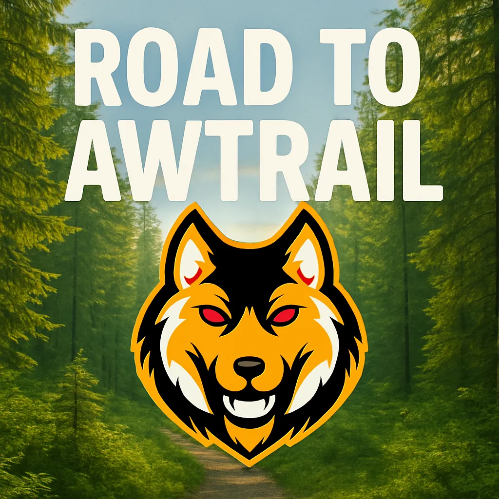 Locandina dell'Episodio raffigurante il logo dell'AWTrail in un bosco e la
scritta Road to AWTrail